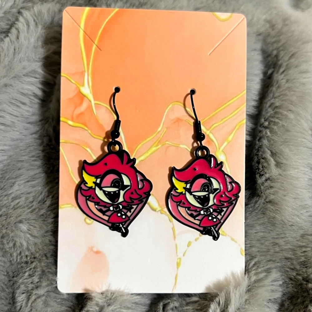 Hazbin‎ Hotel Earrings Handmade Hypoallergenic Heart Shape Dangle (Nifty)